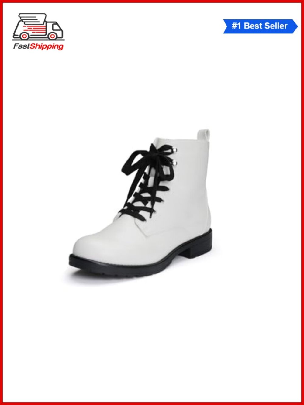 Women's Combat Ankle Boots Lace-Up with Side Zipper Low Heel Casual